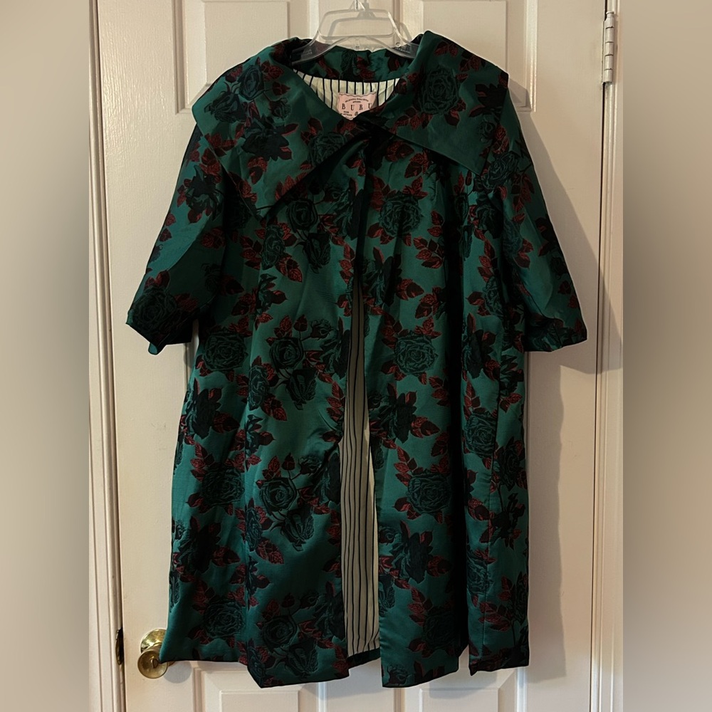 🆕 Buru Floral Print Oversized Point Collar 3/4 Sleeve Side Pocket Car Coat - Picture 2 of 10